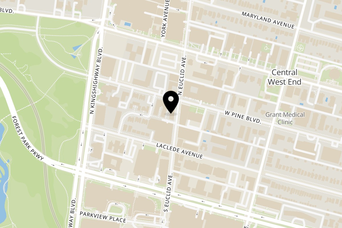 Map showing the location of Rasoi on 25 N Euclid Ave in St. Louis
